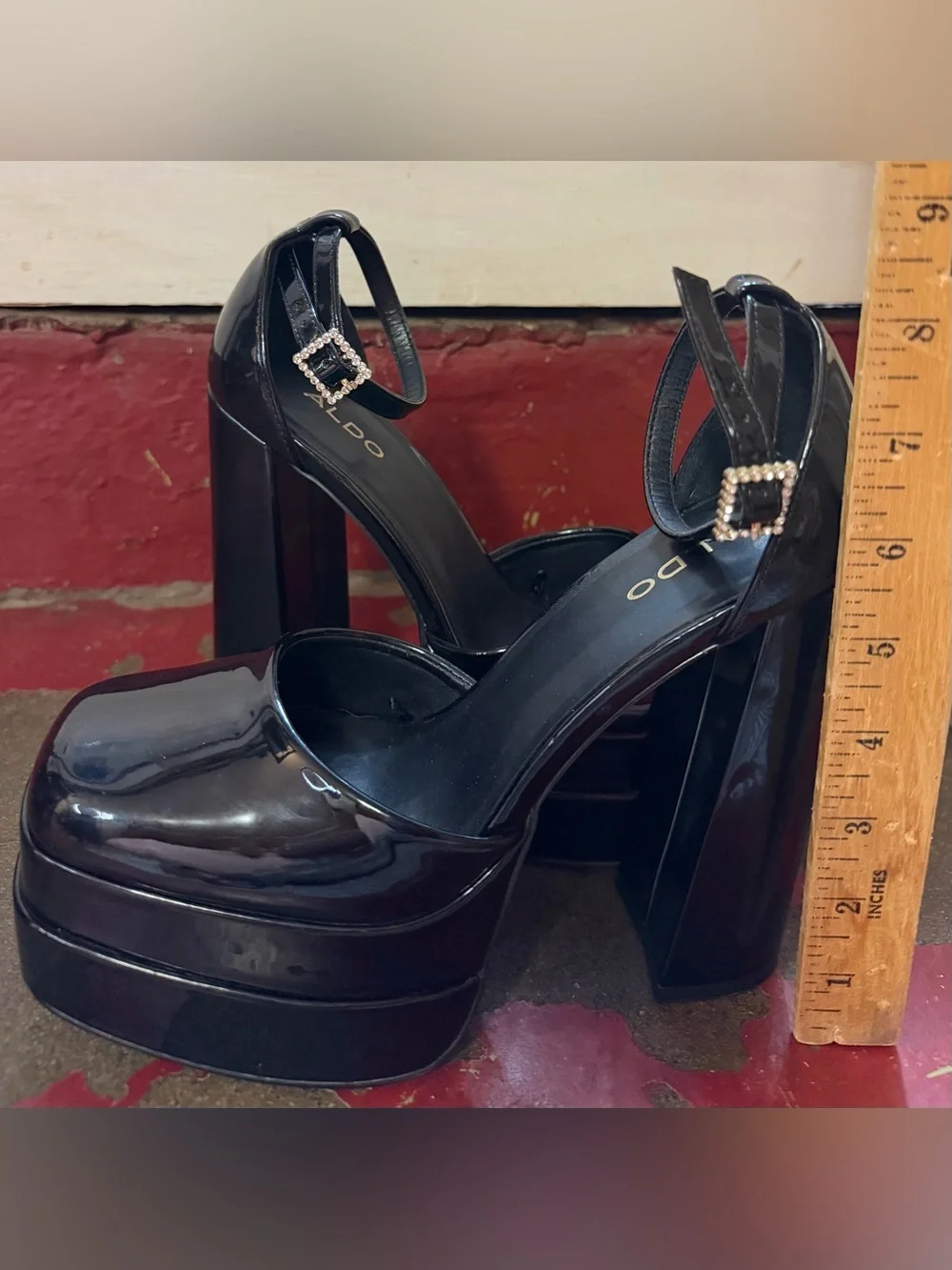 ALDO Black Patent Leather Double Platform Pumps Square Toe 90s Y2K Size 7